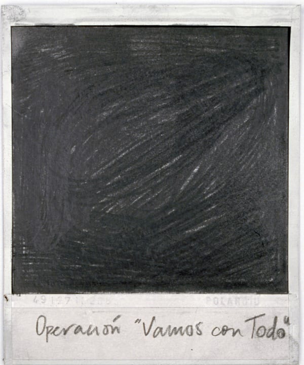 Priscilla Monge Los malos paisajes (Operación "Vamos con Todo"), 2021 Polaroid with applied graphite 4 x 3 1/2 in 10.2 x 8.9 cm