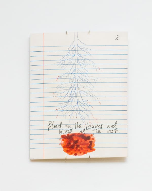 Priscilla Monge Strange fruit (Blood on the leaves and blood at the root), 2023 Archival ink, graphite and acrylic ink on ball clay 10 1/4 x 8 1/8 in 26 x 20.6 cm