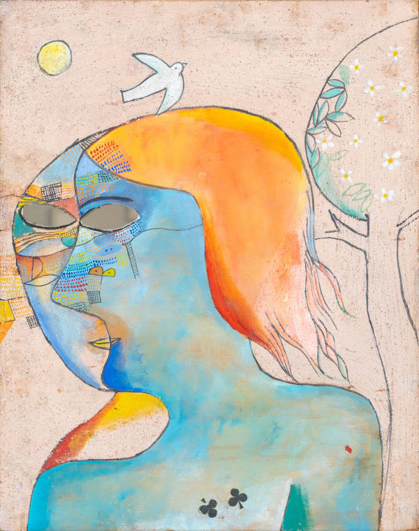 José Gurvich Eva, 1968 Acrylic, sand, and mirror collage on board 15 1/2 x 12 1/4 in 39.4 x 31.1 cm