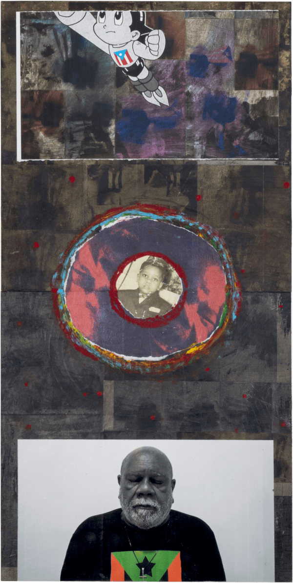 Juan Sánchez Estado de Conciencia, 2022 Mixed media collage on wood panels 24 x 12 in 61 x 30.5 cm
