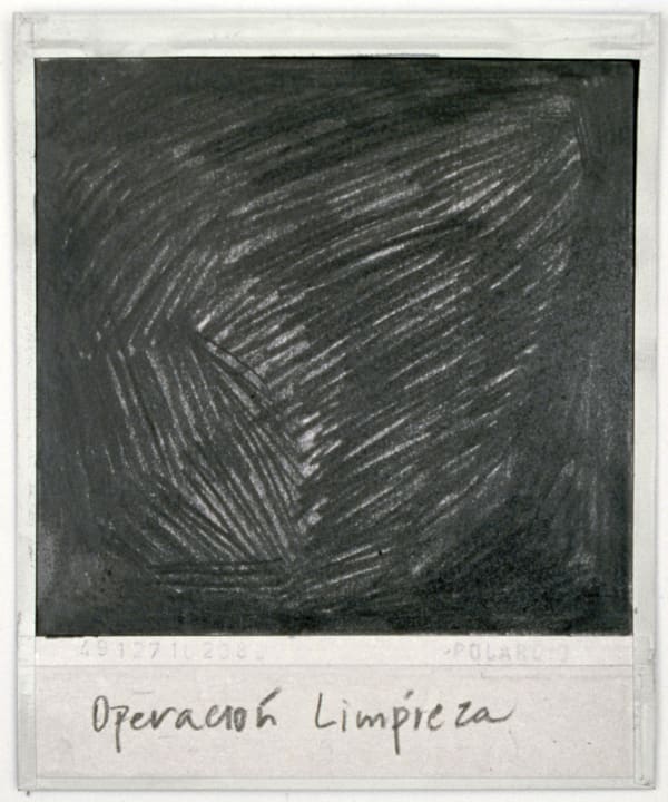 Priscilla Monge Los malos paisajes (Operación Limpieza), 2021 Polaroid with applied graphite 4 x 3 1/2 in 10.2 x 8.9 cm