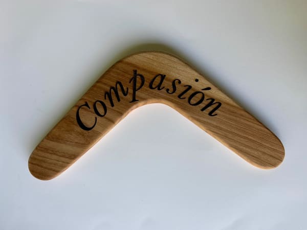 Priscilla Monge Las buenas palabras, Compasión, 2024 Laser engraving on wood 4 x 15 3/4 x 3/4 in 10 x 40 x 2 cm