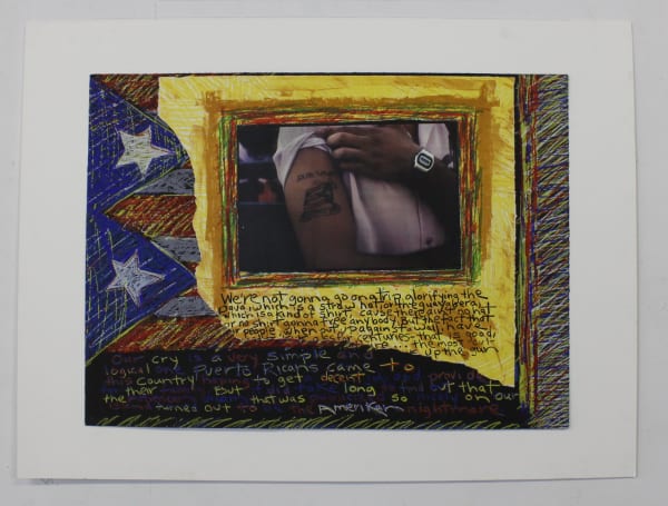 Juan Sánchez Tres Banderas, 1988 Signed, titled, dated 88, numbered 4/25 Serigraph, lithography, color laser print, collage 22 x 30 in 55.9 x 76.2 cm Edition of 25 (Edition record)