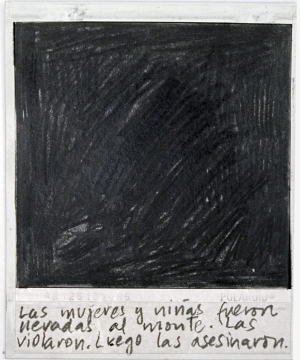 Priscilla Monge Los malos paisajes (Las mujeres y niñas....), 2021 Polaroid with applied graphite 4 x 3 1/2 in 10.2 x 8.9 cm