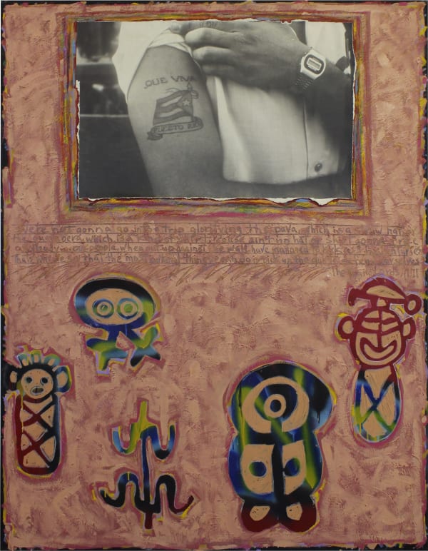 Juan Sánchez The Most Cultural Thing You Can Do, 1983 Oil, photo collage and mixed media on canvas 58 x 44 1/2 in 147.3 x 113 cm