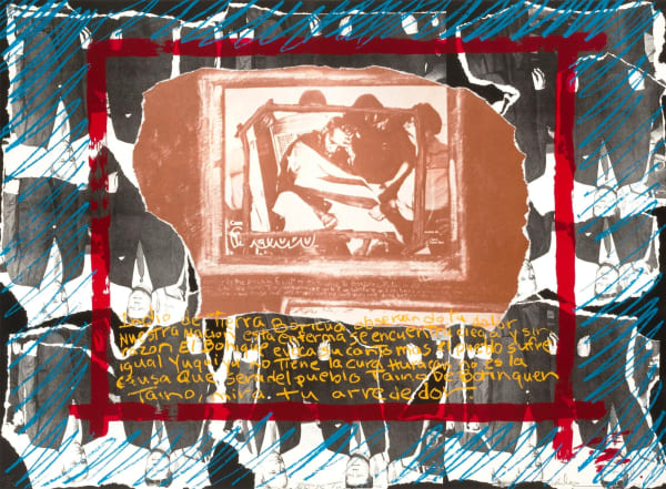 Juan Sánchez Recoge Tu Destino (Guariquen: Images and Words Rican/Structed series), 1986 Signed, titled, dated 86, numbered AP/5 Lithography, photo lithography, serigraph, chine collé 22 1/4 x 30 in 56.5 x 76.2 cm Edition of 25 (Edition record)