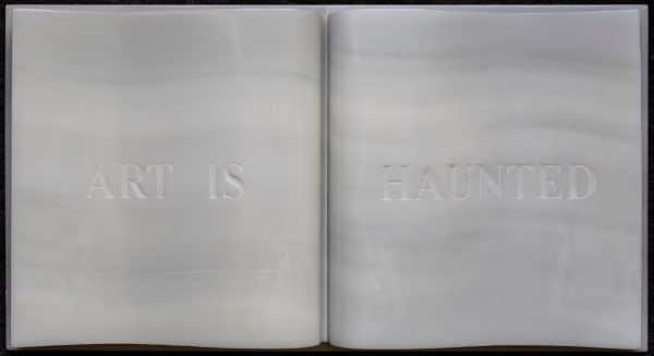 Priscilla Monge Art is Haunted, 2022 Engraved Carrara marble 9 7/8 x 18 1/4 x 2 in 25.1 x 46.4 x 5.1 cm