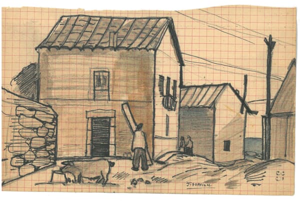 José Gurvich Pueblo de España, 1956 Ink and watercolor on paper 4 3/4 x 8 1/8 in 12 x 20.5 cm