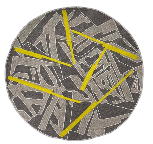 Vargas-Suarez Universal Orbital Vectors, 2022 Felted Tian-Shan Mountains sheep’s wool in shyrdak technique, wool embroidery in saima technique. diameter: 67 in 171 cm Edition of 8 + 1 AP