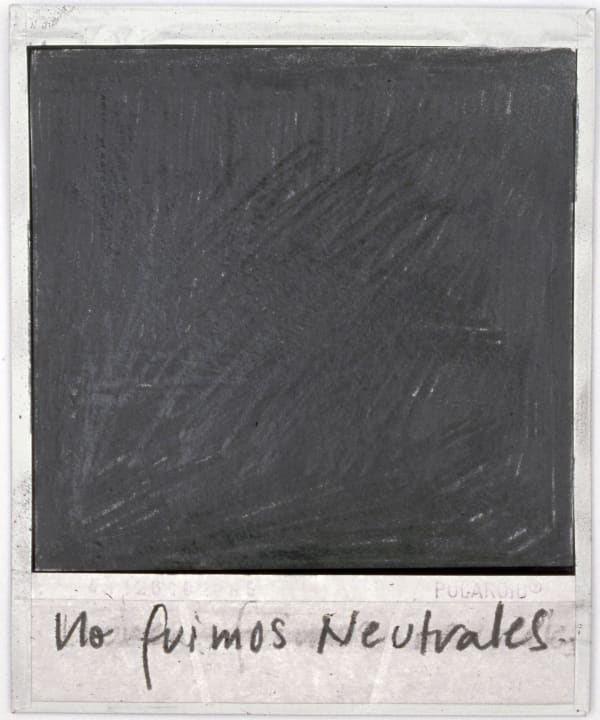 Priscilla Monge Los malos paisajes (No fuimos Neutrales), 2021 Polaroid with applied graphite 4 x 3 1/2 in 10.2 x 8.9 cm