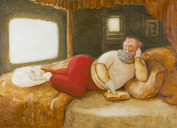 Manuel Aja Espil Maja Reading, 2023 Oil on linen 41 x 56 1/4 in 104 x 143 cm
