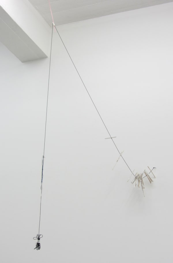MARGRÉT H. BLÖNDAL, Untitled (string, holes, fabric, paint, plastic, flat-sticks, tape, translucent), 2012