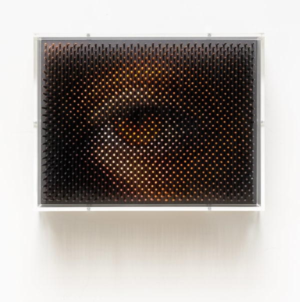 Maxim Wakultschik And yet beneath that gold I began, 2023 Optical toothpicks behind plexiglass 20 x 26 x 9 cm 7 ⅞ x 10 ¼ x 3 ½ in