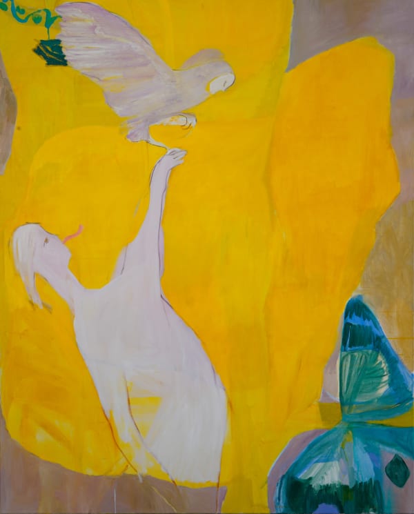 Keiko Kimoto Eule und Schlange , 2024 Egg tempera and oil on canvas 155 x 125 cm 61 x 49 ¼ in