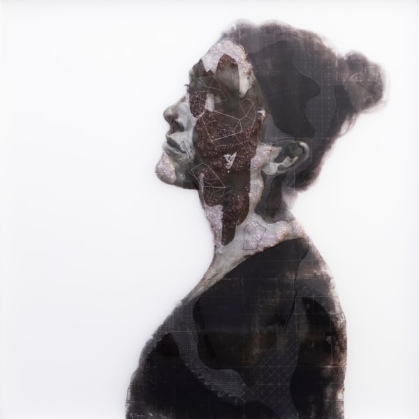 Rogelio Manzo Christine II, 2023 Oil and mixed media on acetate panelsm 122 x 122 cm 48 x 48 in