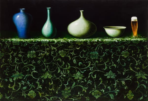 Konstantin Totibadze, Four vases and beer, 2022
