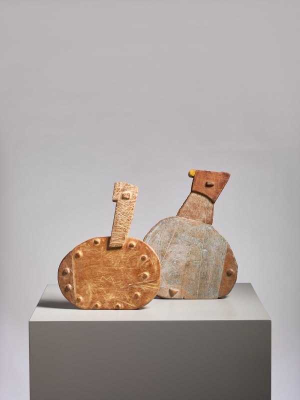 Joel Tomlin Hedgewine, 2023 found wood and beeswax with tempera paint 25 x 20.5 x 12 cm (part 1) 9 7/8 x 8 1/8 x 4 3/4 in 27 x 20.5 x 8 cm (part 2) 10 5/8 x 8 1/8 x 3 1/8 in