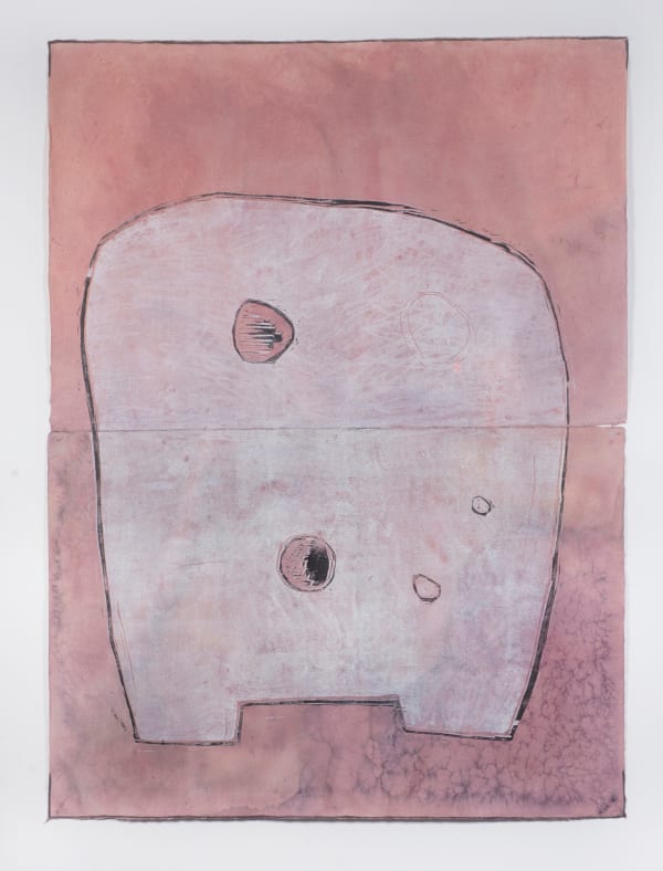 Lotte Gertz Digger of holes (white) , 2016 2 colour woodcut print, watercolour and gouache on Japanese paper 120 x 90 cm 47 1/4 x 35 3/8 in (2 parts) (unframed)