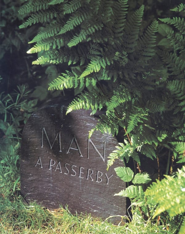 Ian Hamilton Finlay Milestone: Man, A Passerby, 1989 slate, with Keith Bailey 48.4 x 38.2 x 7.4 cm Private collection