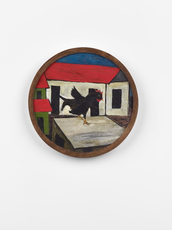 Frank Walter Untitled (Rooster on a Roof) Oil on biocomposite material with Masonite backing 22.6 cm diameter