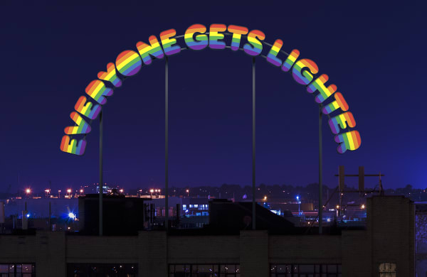 Ugo Rondinone Everyone gets lighter Neon, acrylic glass, translucent foil, aluminium Ed. 1/2 + 1 AP 414 x 950 x 15 cm (letters 80cm high)