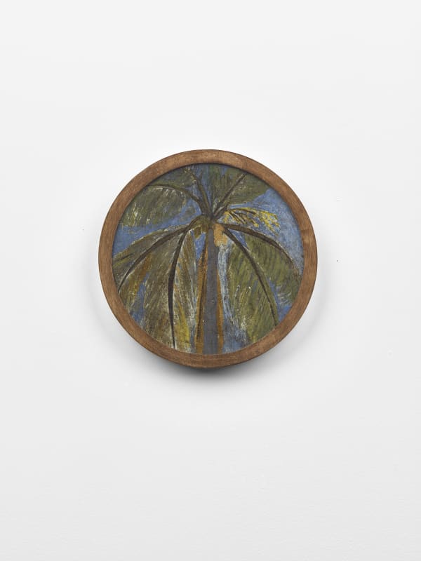 Frank Walter Untitled (Palm Tree) Oil on asphalt roofing material with Masonite backing 18.1 cm diameter