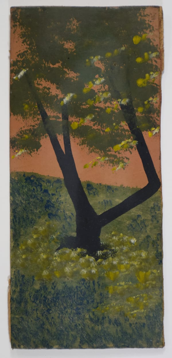 Frank Walter Tree in a Meadow with Orange Sky oil on card 27.7 x 12.4 cm page size
