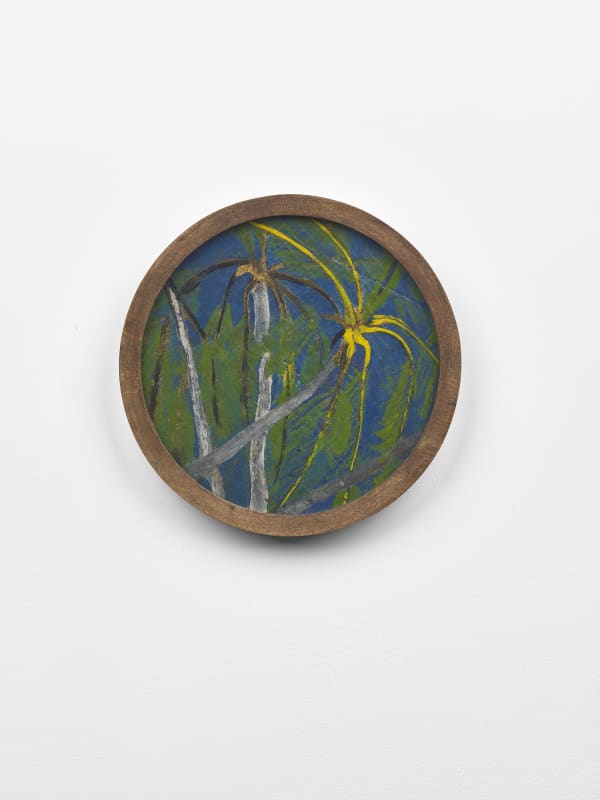 Frank Walter Untitled (Top of Palms) Oil on biocomposite material with Masonite backing 19.5 cm diameter