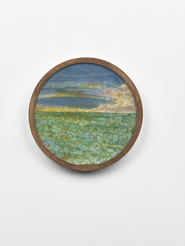 Frank Walter Untitled (Sky with clouds over green sea) Oil on biocomposite material with Masonite backing 21.7 cm diameter