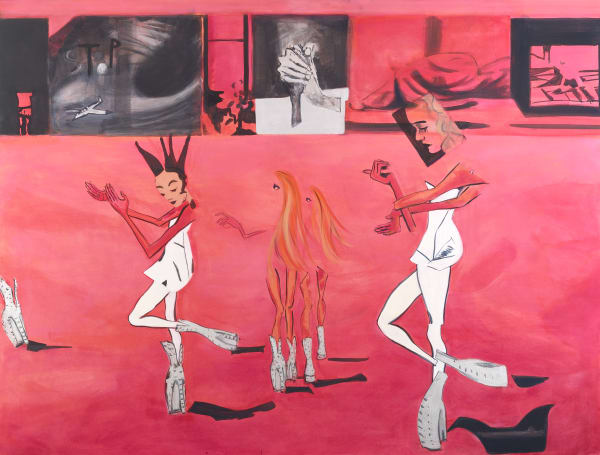 Moyna Flannigan Reel Time Women, 2021 distemper on canvas 195 x 265 cm 76 3/4 x 104 3/8 in