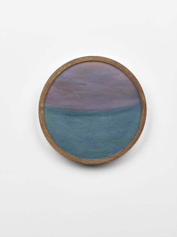 Frank Walter Untitled (Lavender sky over still blue sea) oil on biocomposite material, backed with Masonite 21.5 cm diameter