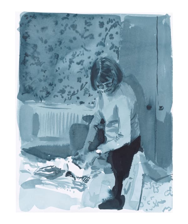 Caroline Walker Preparing for Laurie, 2023 ink on paper 53.7 x 43.7 cm (framed) 21 1/8 x 17 1/4 in