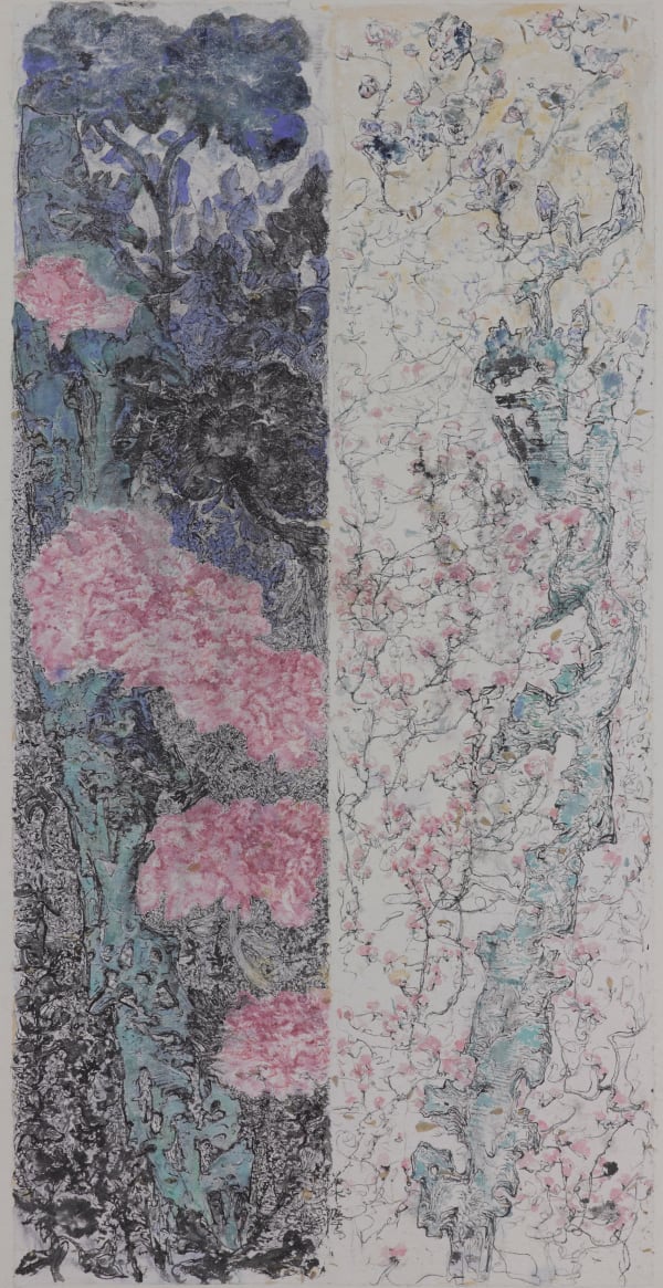 Peng Kanglong 彭康隆, Wild Garden with Peonies and Vines 乱花之牡丹与藤蔓, 2008
