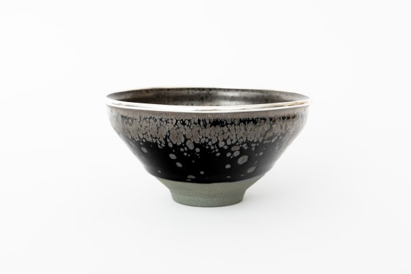 Noriyuki Furutani, Yuteki Tenmoku Tea Bowl (fired in anagama kiln) - 油滴天目茶盌 本銀覆輪仕立(穴窯焼成)