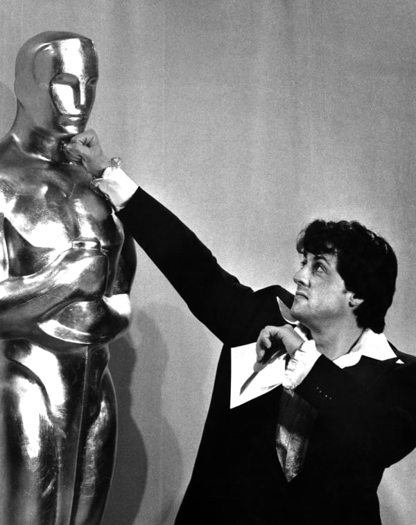 Ron Galella, Sylvester Stallone attends 49th Academy Awards at the Dorothy Chandler Pavilion in Los Angeles, California, March 28, 1977