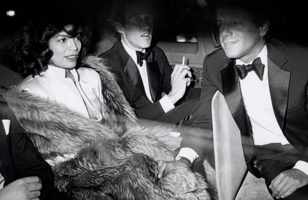 Ron Galella, Bianca Jagger, Steve Rubell and Halston arrive at Halston’s birthday party for Steve Rubell at Halston’s Olympic Towers home, New York City, December 2, 1978