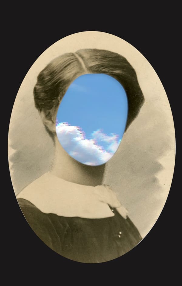 Andrea Wolf Faces, Traces (woman 3), 2019 Vintage found photograph, custom-made pixel sorting processing application, video loop, framed HD monitor 25,5 x 17 cm