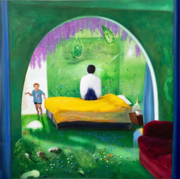 Elías Santis Cuando nacimos estaba y sigue estando mientras vivimos, 2022 Acrylic and oil on canvas 100 x 100 cm