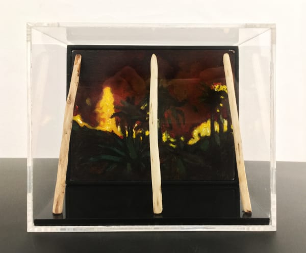 Coco González Lohse Nocturno de Chile (Valparaíso), 2018-2019 Oil on canvas, wood, in acrylic box 14 x 16,5 x 11 cm