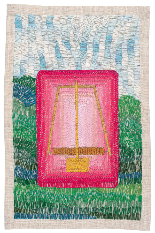 Paloma Castillo Trampa II, 2021 Hand embroidery with cotton threads on linen 42,5 x 28 cm