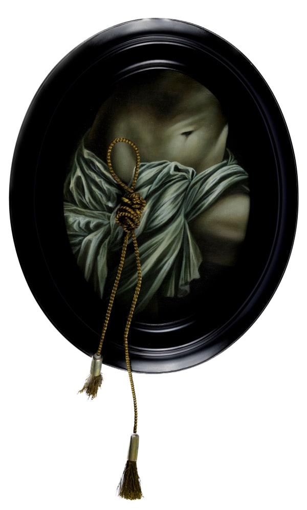 Armando de la Garza 0.08, 2022 Oil and gold thread rope on linen on masonite 22 x 15 cm