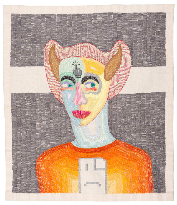 Paloma Castillo Algoritmo, 2021 Hand embroidery with cotton threads on cotton 59.4 x 51.4 cm