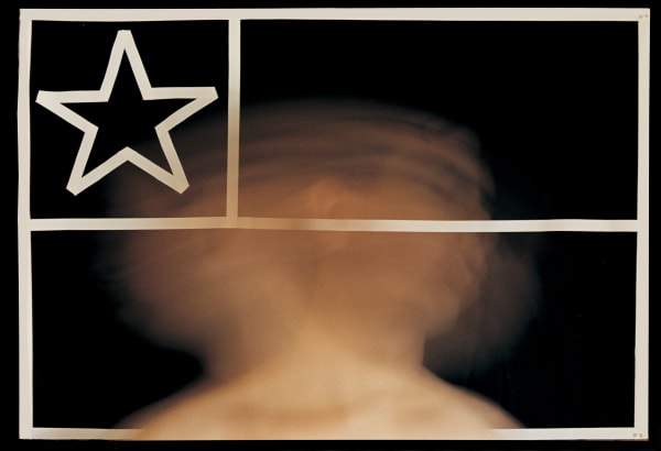 Carlos Gallardo A la Carne de Chile / Bandera Vaciada, 1979 Analogue photography, colour slide, double exposure. Archival pigment print on Cold Press 340 gr cotton paper. 103 x 150 cm