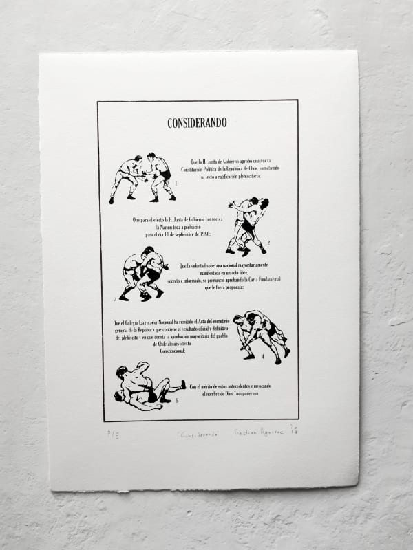 Bastián Aguirre Considerando, 2018 Serigraphy on Conqueror Connoisseur 100% cotton paper 300 gr 38 × 27 cm