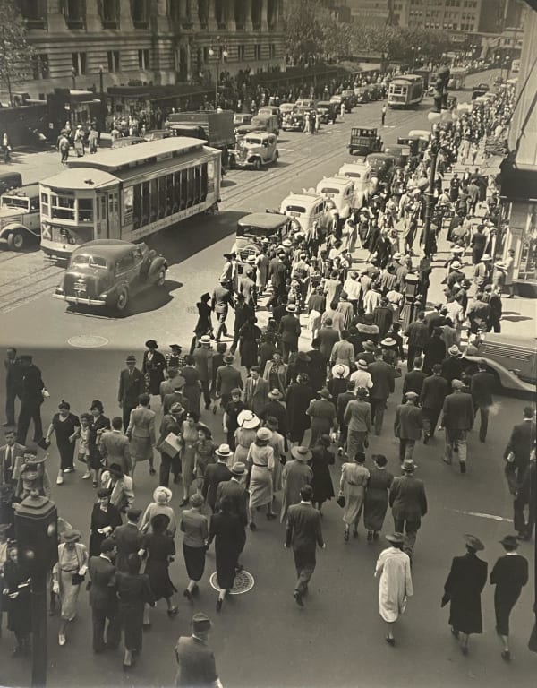 Berenice Abbott MIDDLE EAST SIDE: Tempo of the City: II, 5th Avenue and 42nd Street, looking west from Seymour Building, 503 Fifth Avenue, Manhattan, September 6, 1938