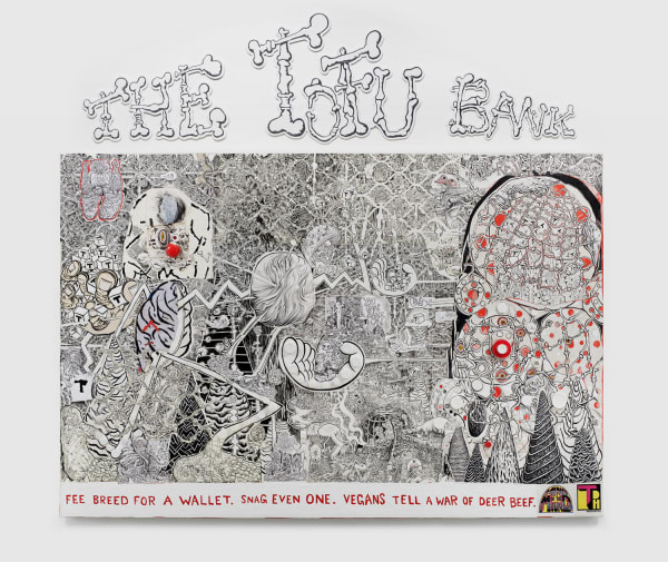 TRENTON DOYLE HANCOCK, The Skint Alterpiece: Vegans Make Deposits at the Tofu Bank, 2020