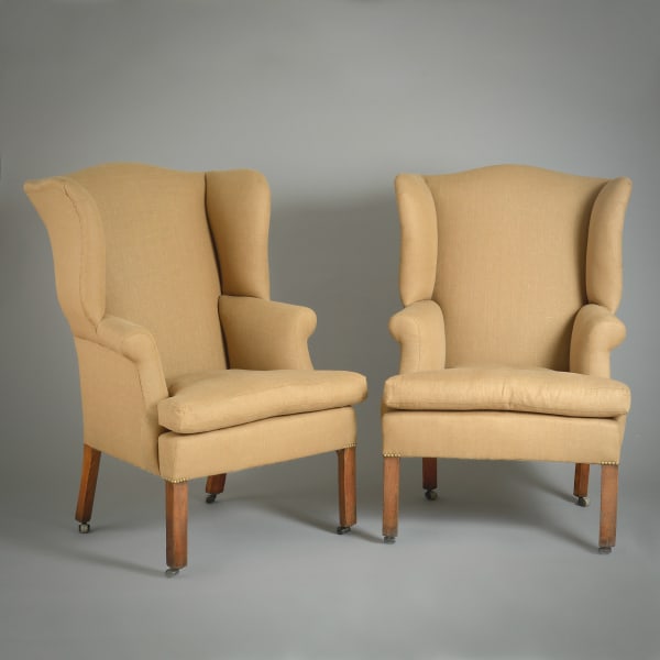 RARE PAIR OF SCOTTISH GEORGE II ASH WING-BACK ARMCHAIRS