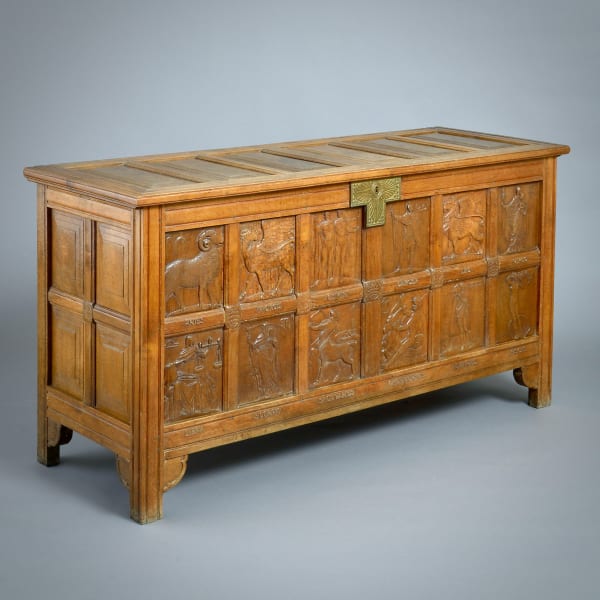 EXCEPTIONAL ARTS & CRAFTS OAK COFFER DESIGNED BY HENRY WILSON