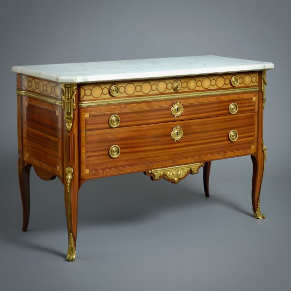 TRANSITIONAL ORMOLU-MOUNTED BOIS-SATINE AND MARQUETRY COMMODE BY JEAN-BAPTISTE TUART AND FERDINAND BURY