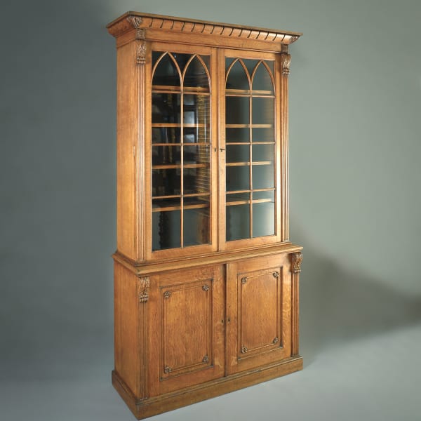 GEORGE IV GOTHIC GOLDEN OAK BOOKCASE